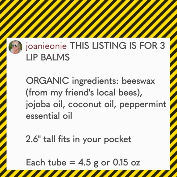 3 Lip Balms Organic PEPPERMINT Hand Crafted Vegan Unisex - Picture 2 of 12